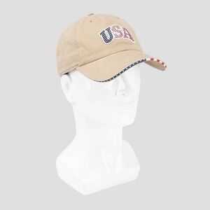 Mens USA Flag Baseball Cap Tan Red White Blue Embroidered‎ Patch Adjustable
